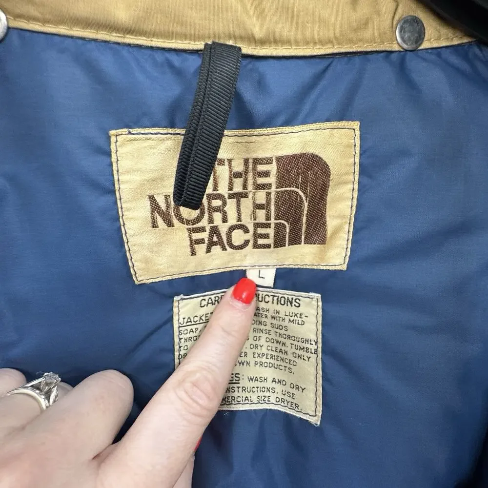Vintage 70s THE NORTH FACE Down Hooded Puffer Coat Parka Brown Label Mens Large